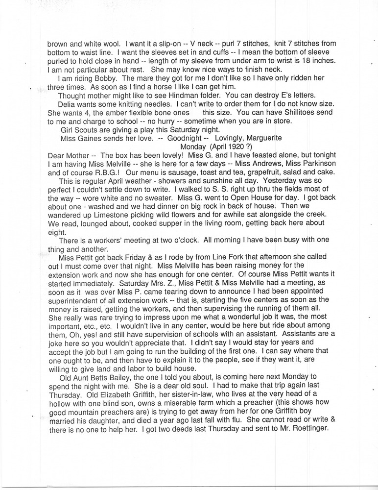 FULL TRANSCRIPTION of Marguerite Butler Letters II