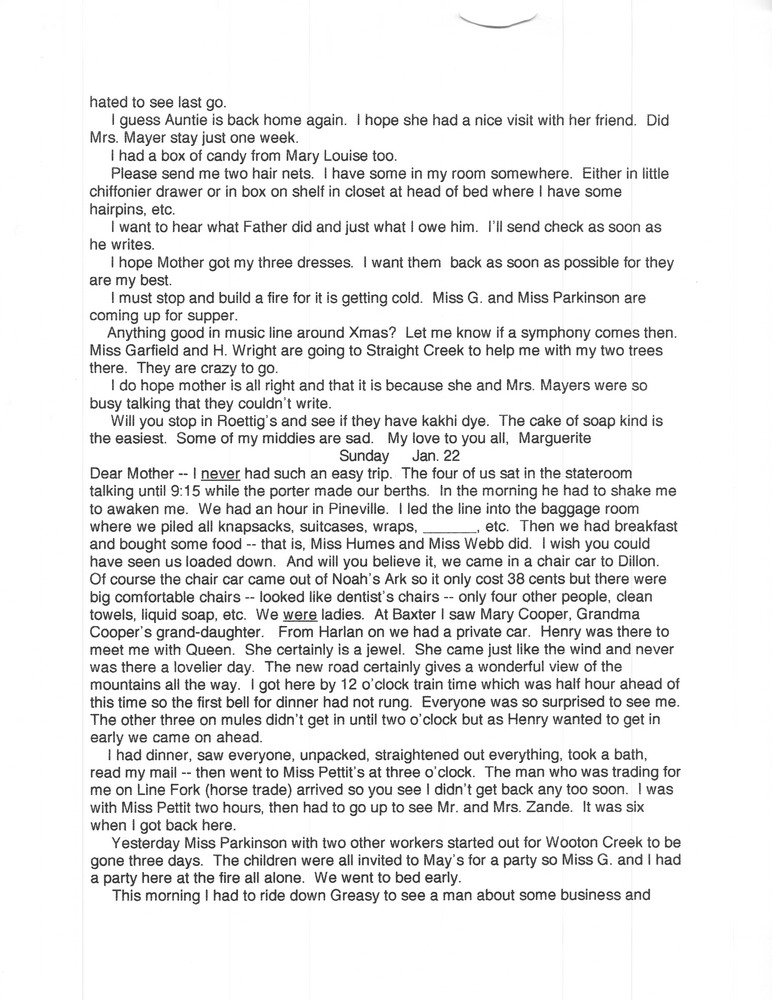 FULL TRANSCRIPTION of Marguerite Butler Letters II