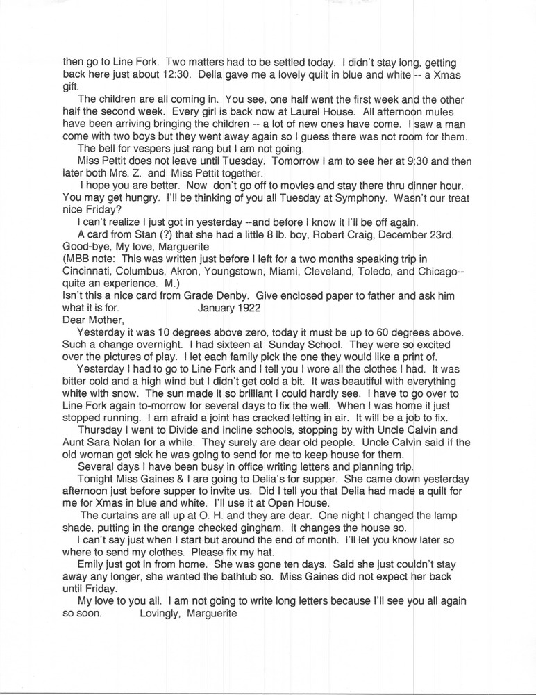 FULL TRANSCRIPTION of Marguerite Butler Letters II