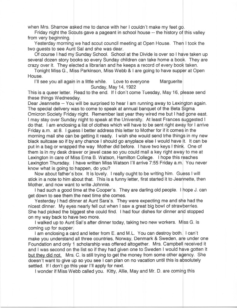 FULL TRANSCRIPTION of Marguerite Butler Letters II