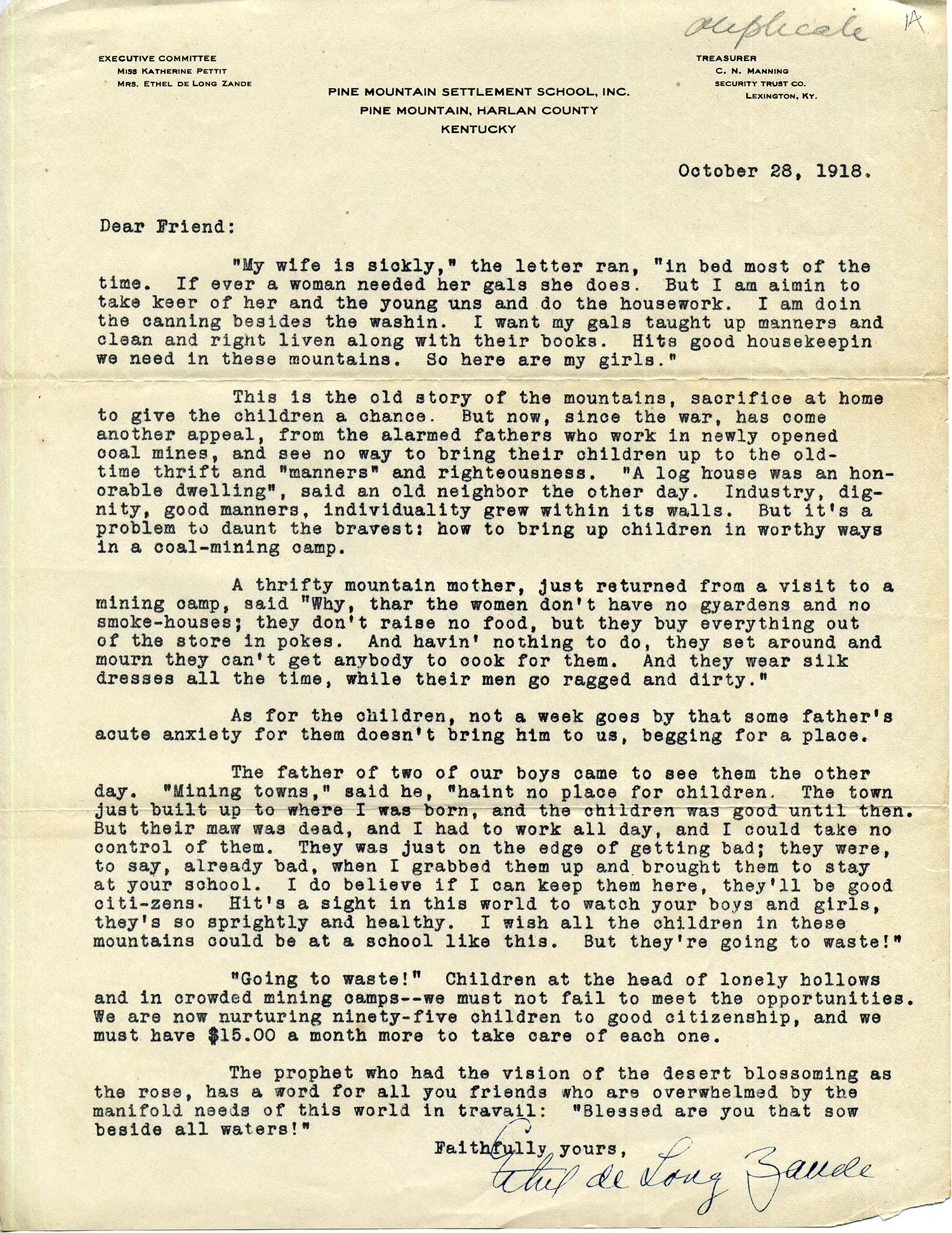 Dear Friend Letters 1918 Pine Mountain Settlement School Collections