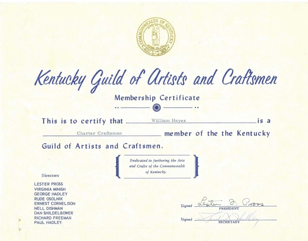 WILLIAM HAYES and Kentucky Guild of Artists & Craftsmen Correspondence