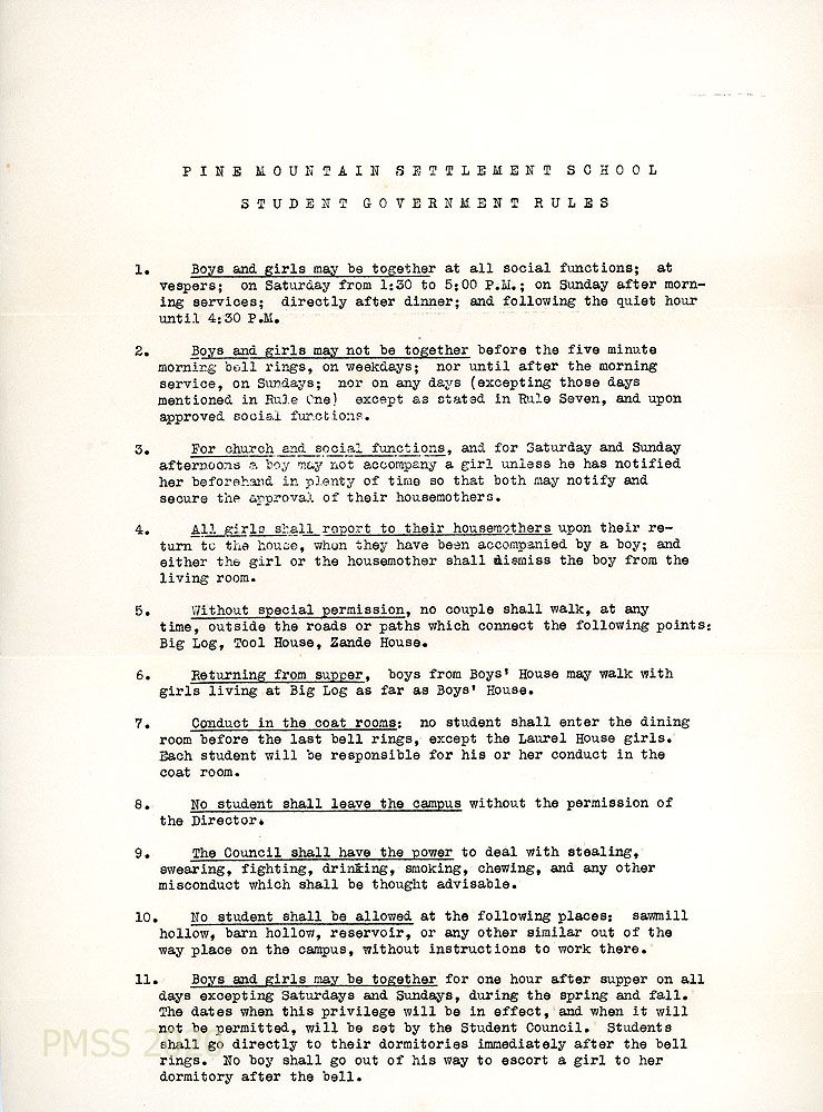 STUDENTS Student Government Rules 1930s-1940s