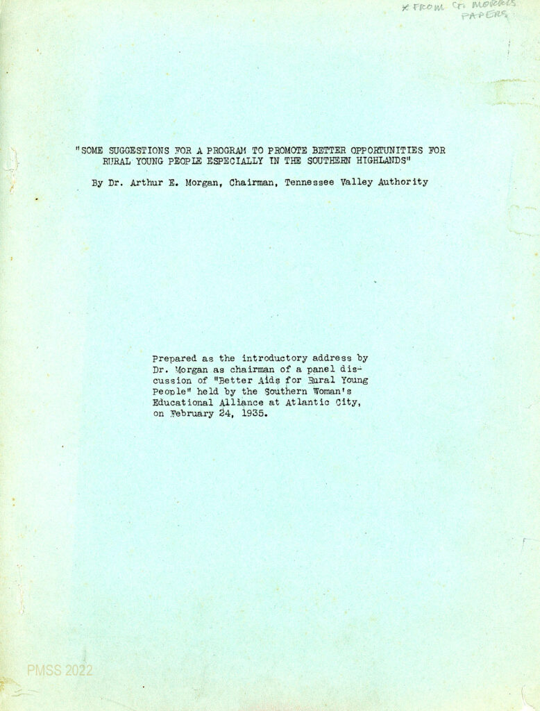 PUBLICATIONS RELATED 1935 Arthur E. Morgan Some Suggestions for a Program to Promote ...